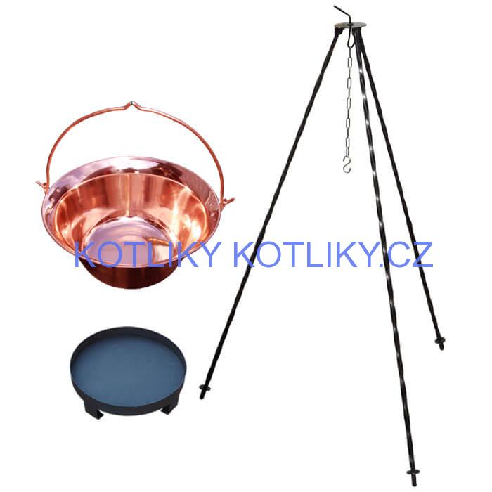 Měděný kotlík 14 L (1,2 mm) + trojnožka 1,2 m + ohniště 36 cm