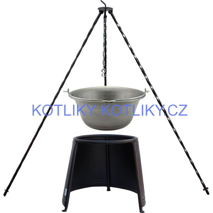 Železný kotlík 10 L (0,75 mm) + chránič plamene 37 cm + trojnožka 1,2 m