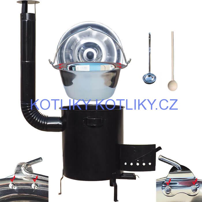 Nerezový kotlík 30 L (0,8 mm) zesílený s nýty + hrubostěnná (1,5 mm) kovová kotlina 45 STRONG