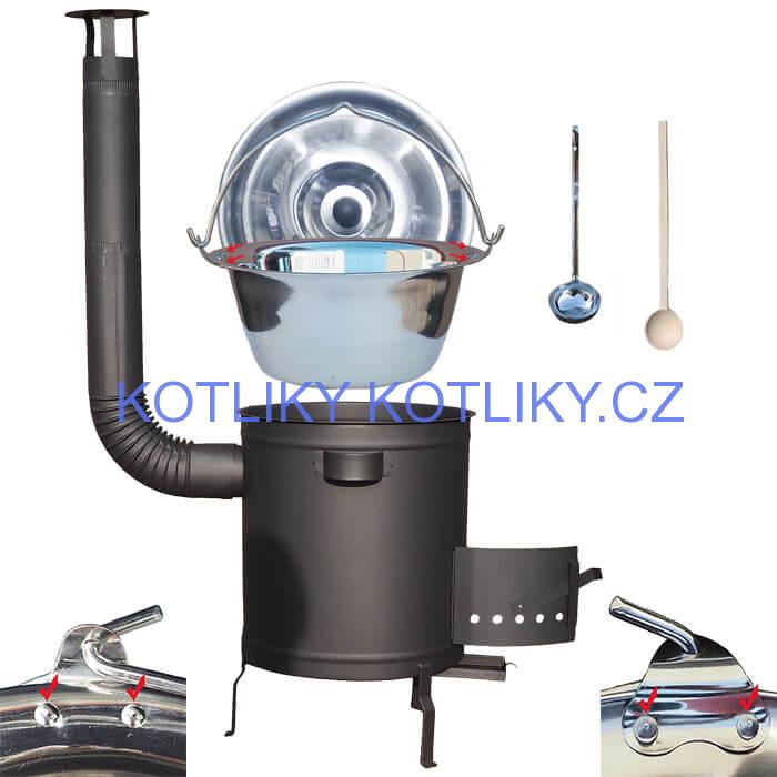 Nerezový kotlík 15 L (0,8 mm) zesílený s nýty + silnostěnná (1,5 mm) žáruvzdorná kotlina 36 PLUS 600
