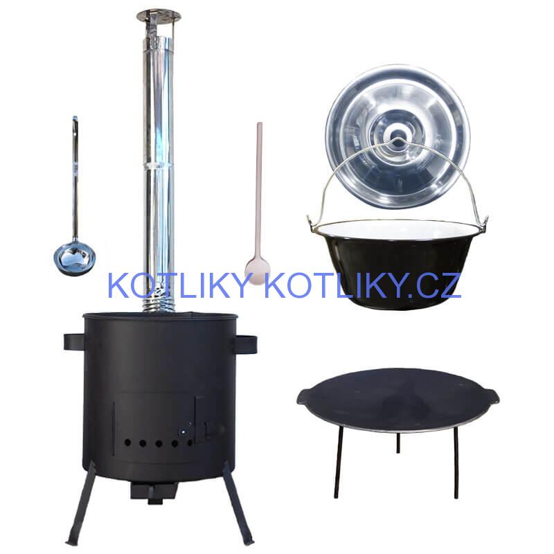 Smaltovaný kotlík 20 L + litinová pánev 45 cm + žáruvzdorná kotlina 42 cm PLUS 600