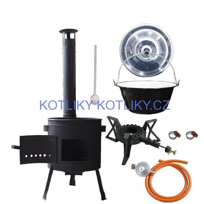 Smaltovaný kotlík (1,2 mm) 25 L + litinový hořák 5,5 kW + nízká kotlina 42 PLUS 600 + nerezová poklice INOX