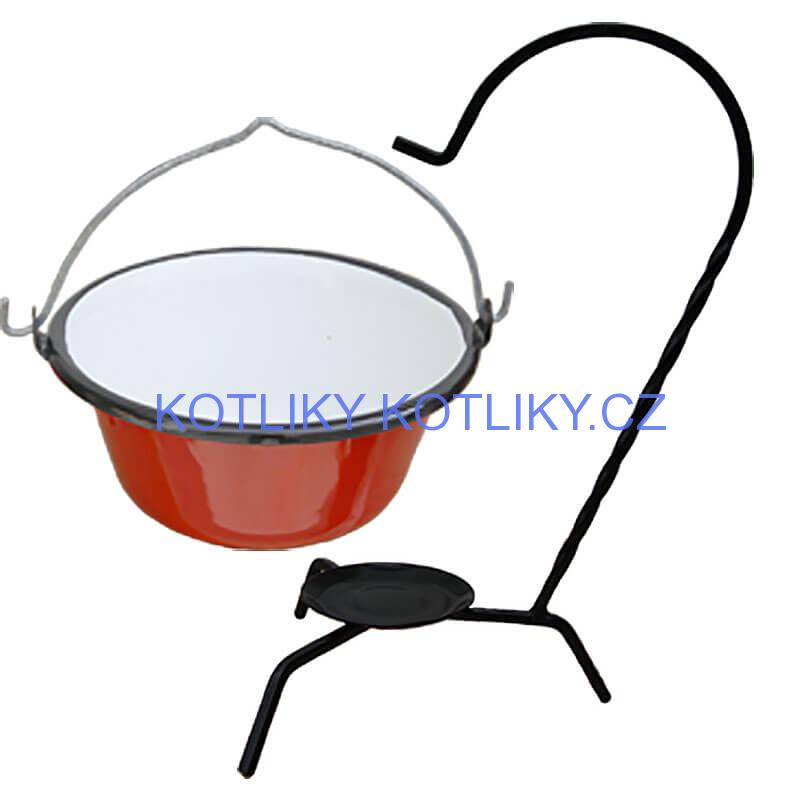 Servírovací kotlík na guláš smaltovaný červený 0,8 l + stojánek