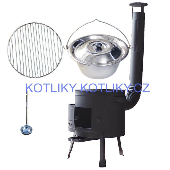 Nerezový kotlík 20 L (1,2 mm) INOX + Nerezový rošt 45 cm + nízká žáruvzdorná kotlina 42 cm PLUS 600