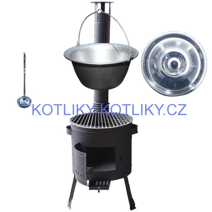 Nerezový kotlík 20 L (1,5 mm) + Nerezový rošt 45 cm + nízká žáruvzdorná kotlina 42 cm PLUS 600