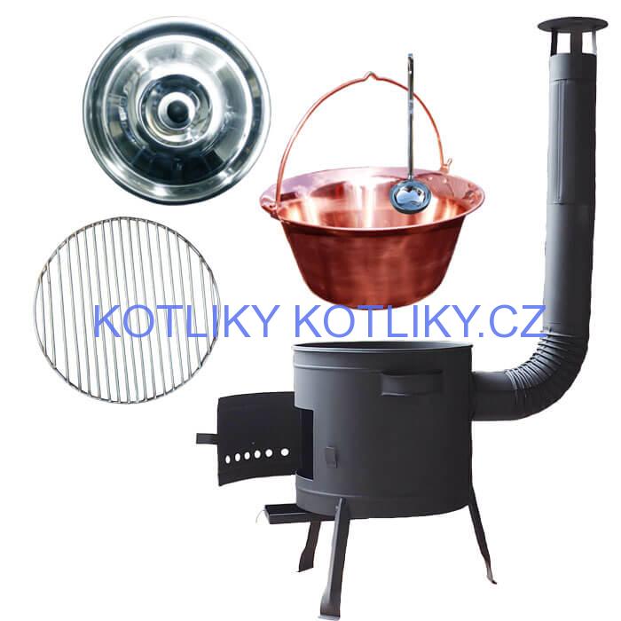 Měděný kotlík 20 L (1,2 mm) + Nerezový rošt 45 cm + nízká žáruvzdorná kotlina 42 cm PLUS 600