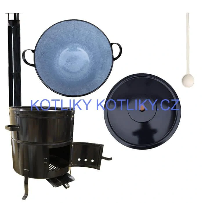Zabijačkový smaltovaný kotel 70 L + kovová kotlina 56 cm + kouřovod