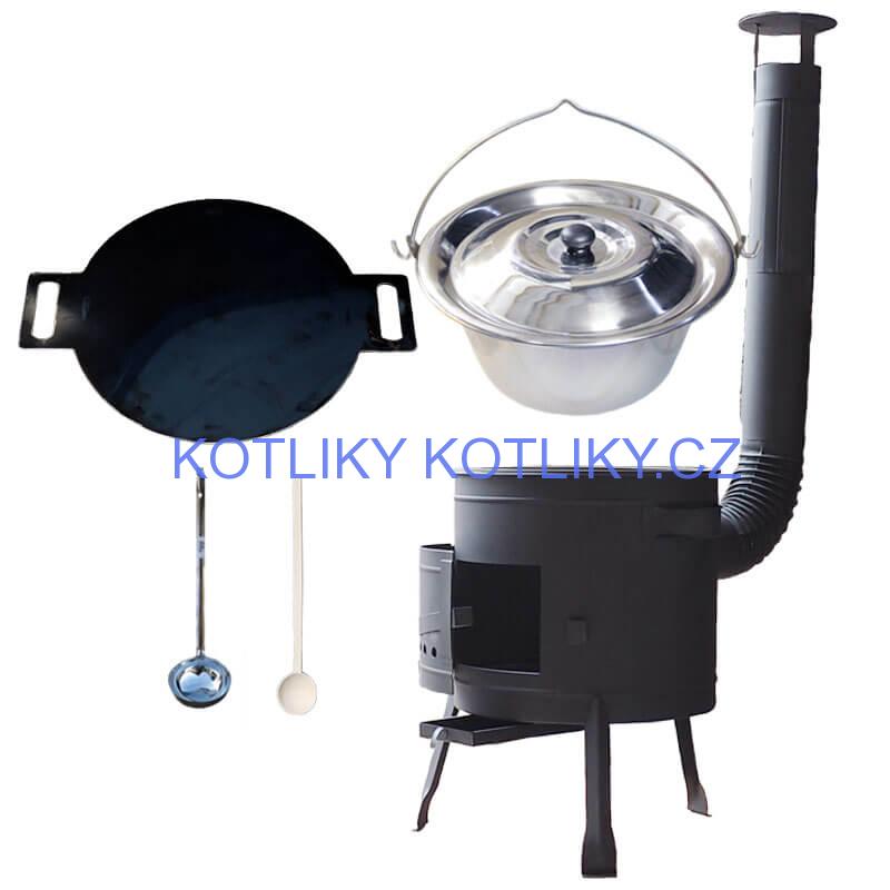 Nerezový kotlík 20 L (1,2 mm) INOX + železná pánev 44 cm UNI + kotlina 42 cm PLUS 600