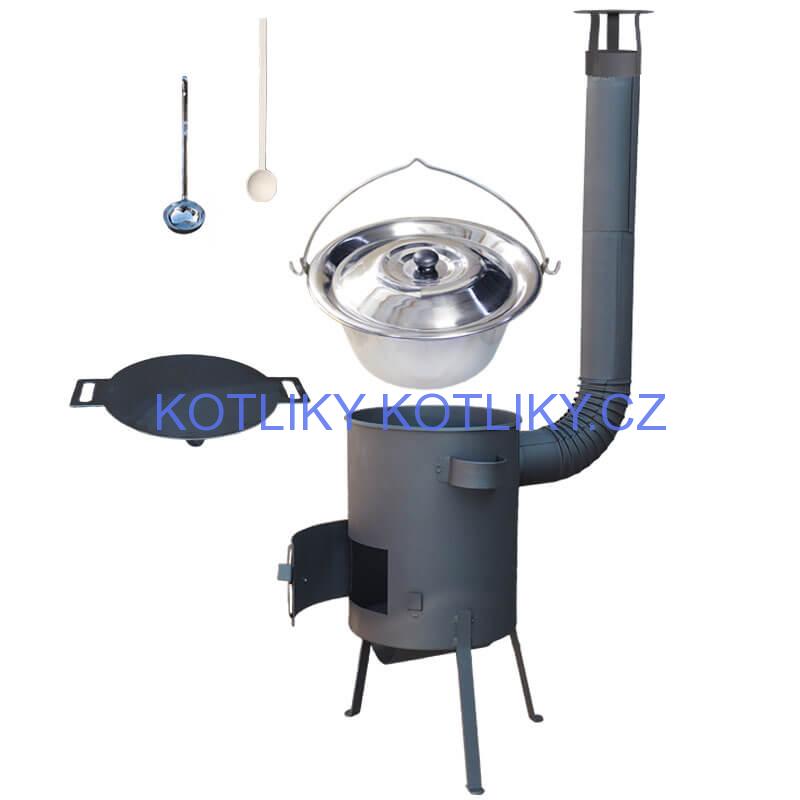 Nerezový kotlík 15 L (1,2 mm) + železná pánev 38 cm UNI + žáruvzdorná kotlina 36 cm PLUS 600 4 MM