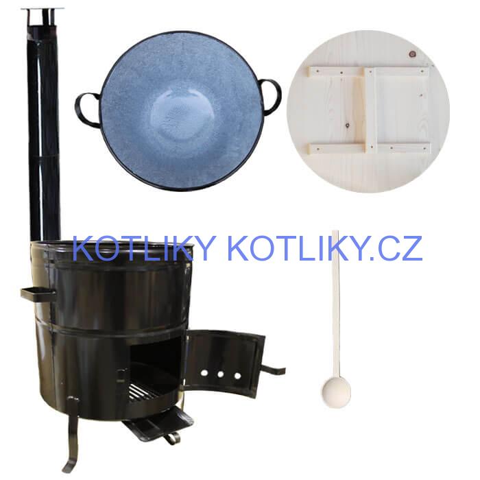 Zabijačkový smaltovaný kotel 100 L + kovová kotlina 60 cm + vařečka
