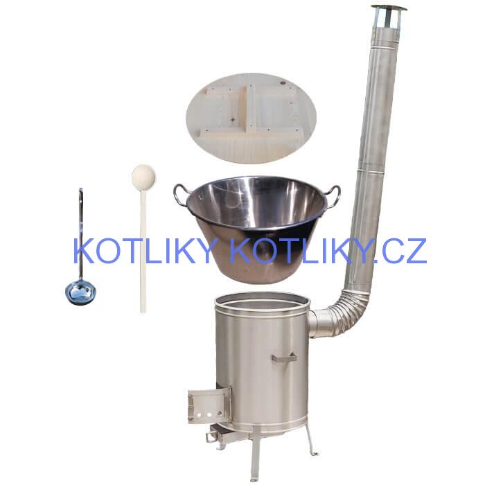 Zabijačkový nerezový kotel 100 L + nerezová kotlina 60 cm + naběračka a vařečka