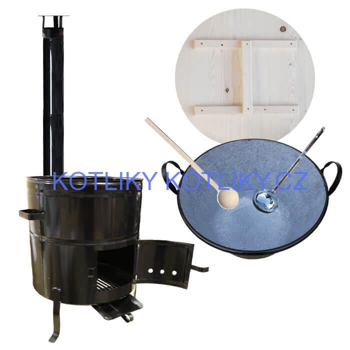 Smaltovaný kotel 100 L + kovová kotlina 60 cm + vařečka a naběračka BIG PARTY