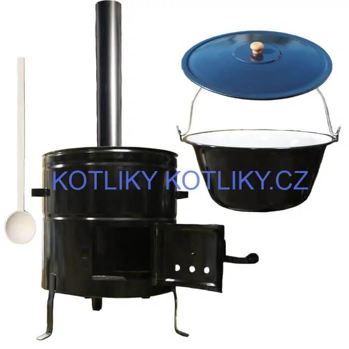 Smaltovaný kotlík 50 L (1,2 mm) + kovová kotlina 50 CLASSIC (KOV) + kouřovod Max Party