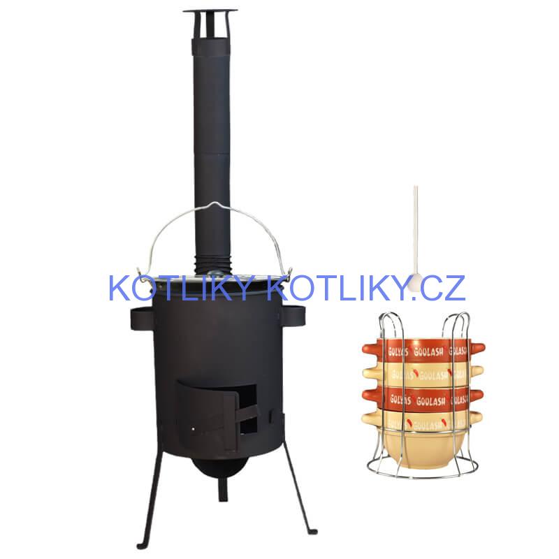 Smaltovaný kotlík 22 L (1,2 mm) + misky na guláš 4 ks + žáruvzdorná kotlina 42 PLUS 600 4 MM