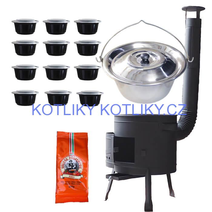 Nerezový kotlík 22 L (0,8 mm) + pepř na guláš 100 g + misky 12 ks + nízká žáruvzdorná kotlina (0,8 mm) 42 PLUS 600