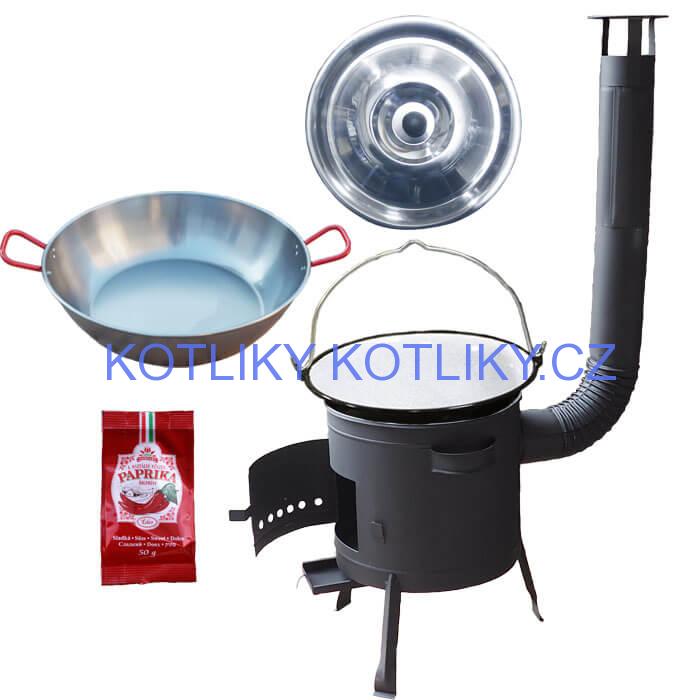 Smaltovaný kotlík 22 L + Pánev PAELLA (WOK) 45 cm + sladká paprika 50 g + nízká kotlina 42 PLUS 600