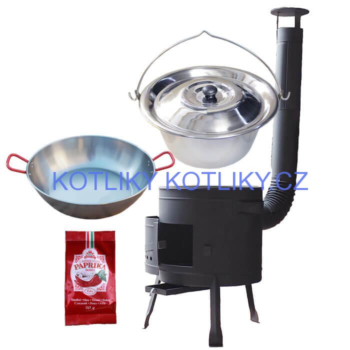 Nerezový kotlík 22 L (0,8 mm) INOX + Pánev PAELLA (WOK) 45 cm + sladká paprika 50 g + nízká kotlina 42 PLUS 600