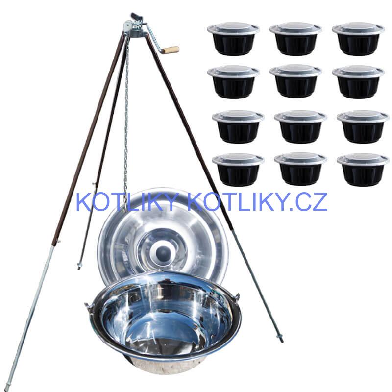 Nerezový kotlík 20 L (1,2 mm) + teleskopická trojnožka s pojistnou kladkou + poklice