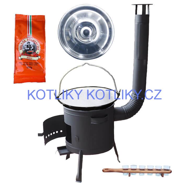 Smaltovaný kotlík 20 L (1,2 mm) + pepř + štamperlíky + nízká žáruvzdorná kotlina (0,8 mm) 42 PLUS 600
