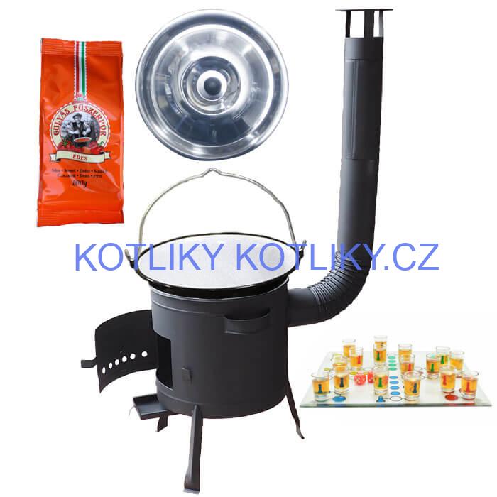Smaltovaný kotlík 20 L (1,2 mm) + pepř + člověče pi už + nízká žáruvzdorná kotlina 42 PLUS 600