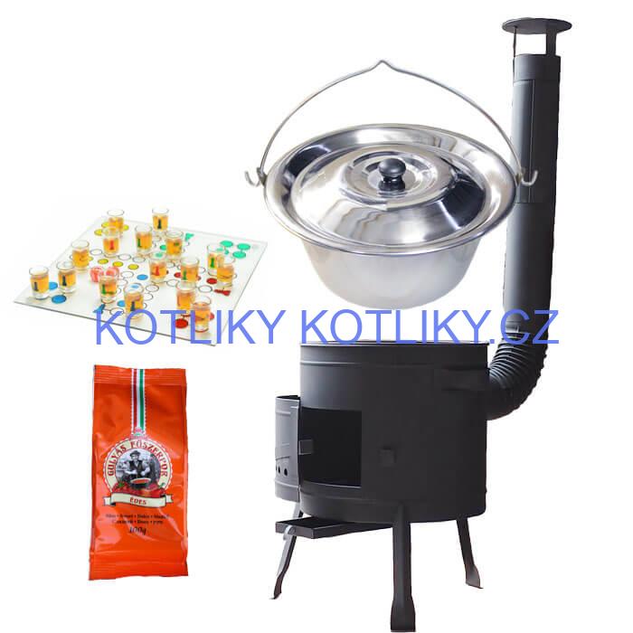 Nerezový kotlík 14 L (0,8 mm) + pepř + člověče pi už + nízká žáruvzdorná kotlina 36 PLUS 600