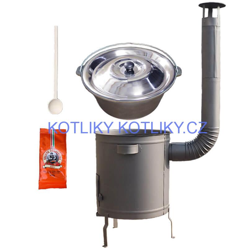 Litinový kotlík 16 L + silnostěnná kotlina 36 cm (1,5 mm) STRONG + žáruvzdorná barva Plus 600