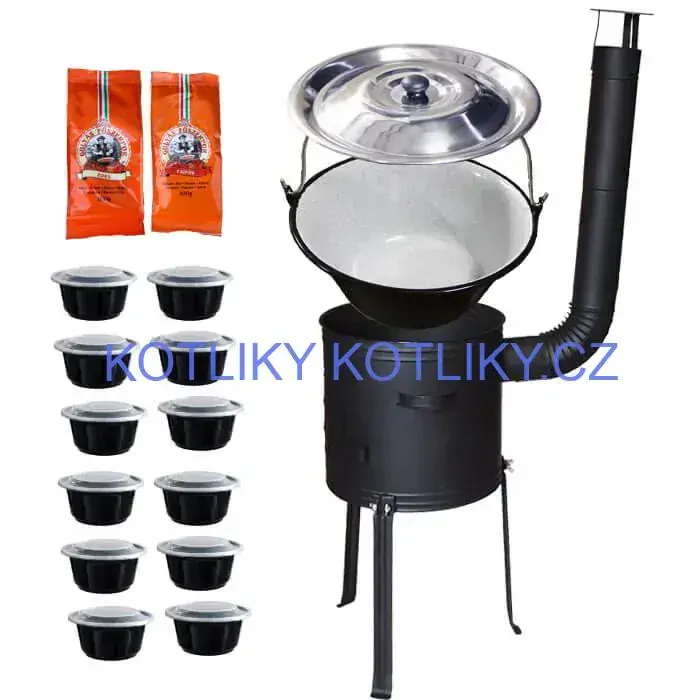 Smaltovaný kotlík 22 L (1,2 mm) + žáruvzdorná kotlina 42 cm Plus 700 + misky 12 ks + 2 x pepř na guláš 100 g