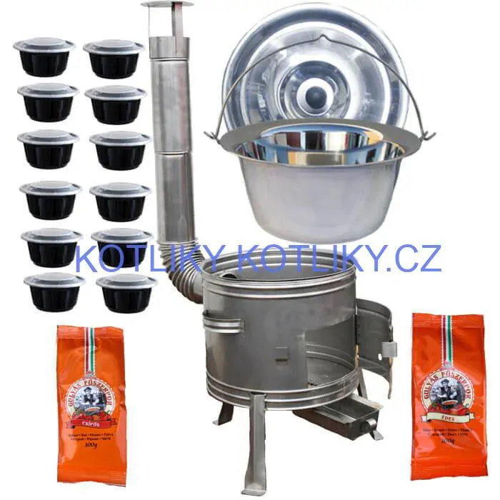 Nerezový kotlík 22 L (0,8 mm) INOX + nerezová kotlina 42 cm TOPLUX + misky 12 ks + 2 x pepř na guláš 100 g