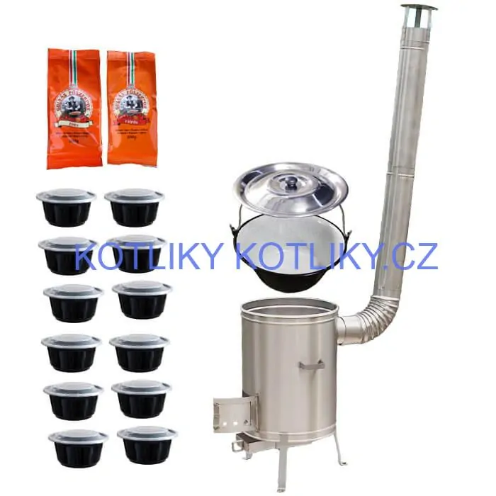 Smaltovaný kotlík 22 L (1,2 mm) + nerezová kotlina 42 cm LUX + misky 12 ks + 2 x pepř na guláš 100 g