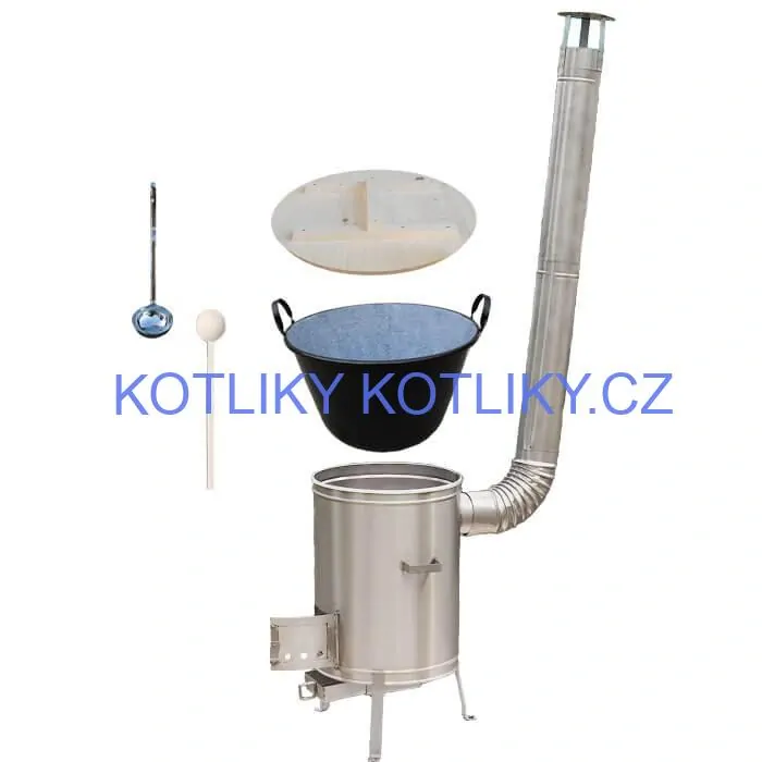 Zabijačkový smaltovaný kotel 100 L + nerezová kotlina (1,5 mm) 60 cm LUX + vařečka a naběračka
