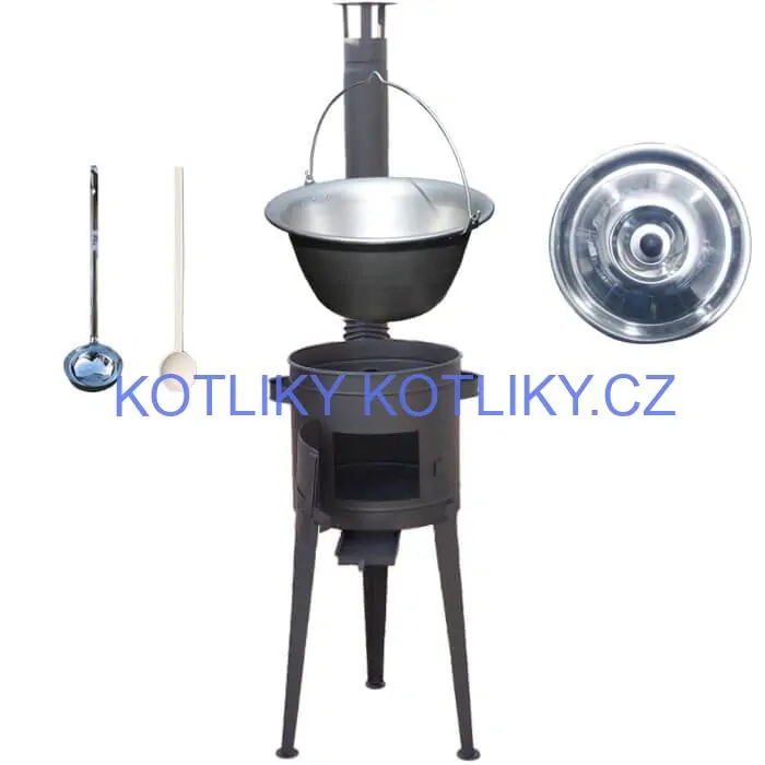 Nerezový kotlík 20 L (1,5 mm) + vysoká žáruvzdorná kotlina (2,0 mm) HODO 42 cm PLUS 600 + vařečka + naběračka