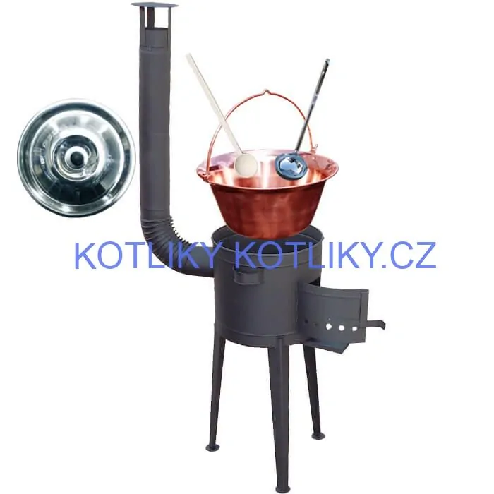 Měděný kotlík 20 L (1,2 mm) + vysoká žáruvzdorná kotlina (1,5 mm) HODO 42 cm PLUS 600 + vařečka + naběračka