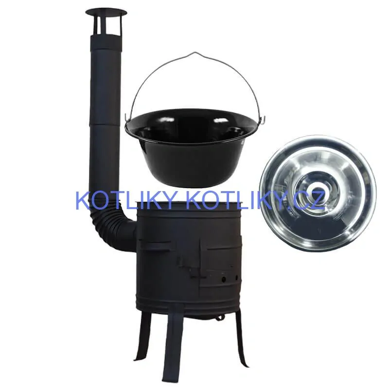 Smaltovaný kotlík 11 L BLACK + nerezová poklice INOX + žáruvzdorná kotlina 33 cm Plus 700