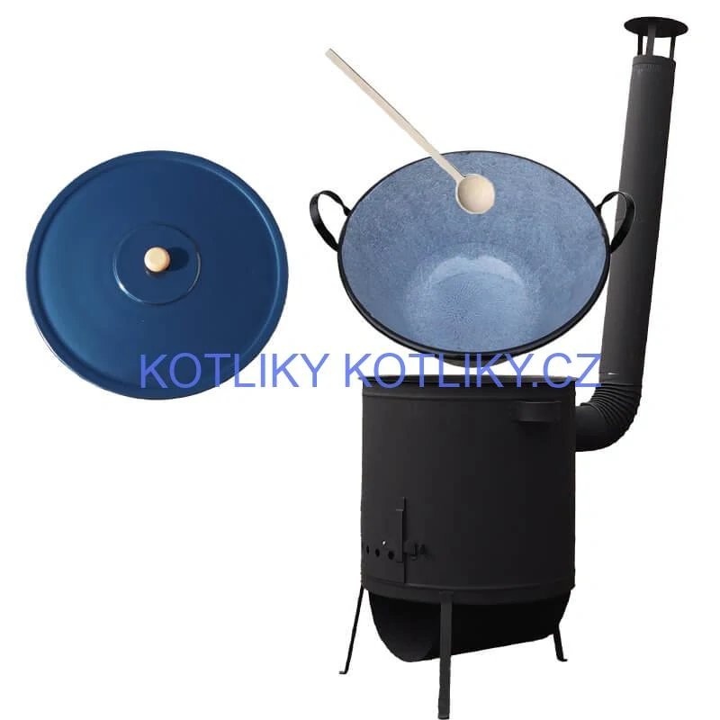 Smaltovaný kotel 70 L na zabijačku + žáruvzdorná kotlina 53 PLUS 600 4 MM + vařečka