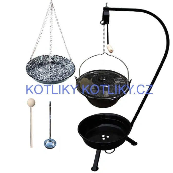 Smaltovaný kotlík 25 L (1,2 mm) + smaltovaná pánev + přenosné ohniště