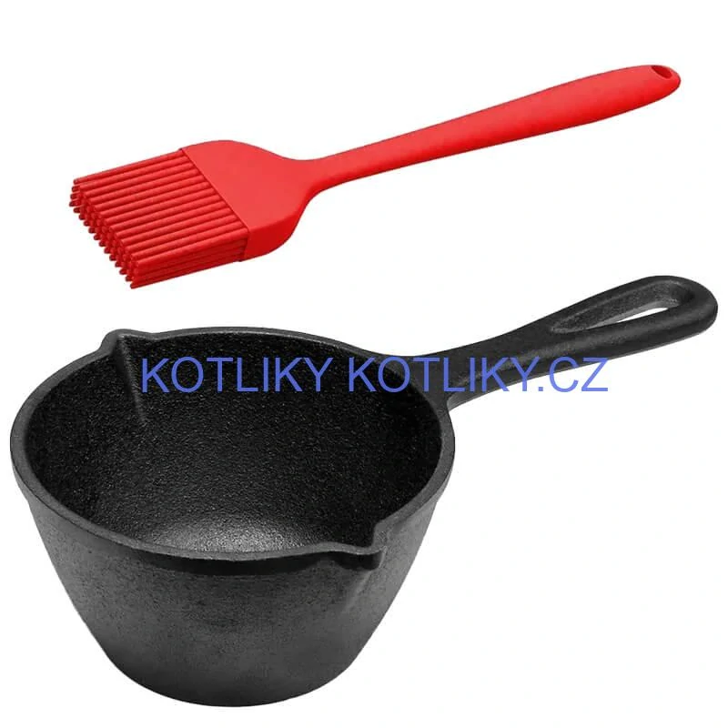 Litinový rendlík (kastrol) 0,5 l + silikonová mášlovačka
