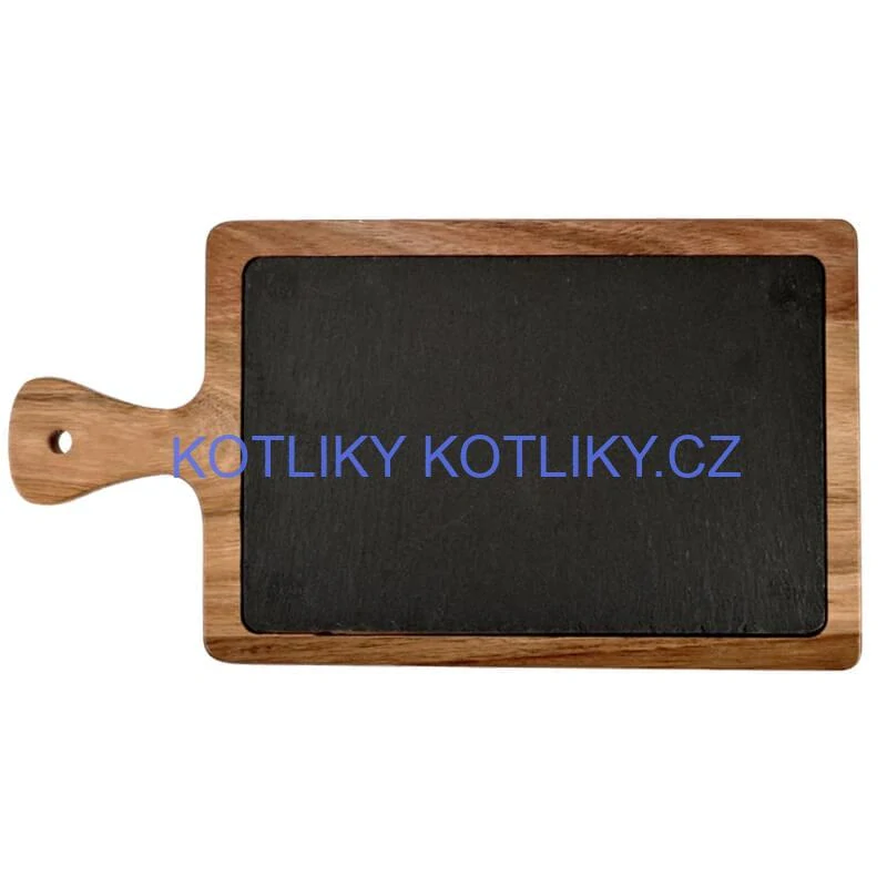 Servírovací podnos s břidlicovou deskou a rukojetí z akáciového dřeva 26 x 18 cm