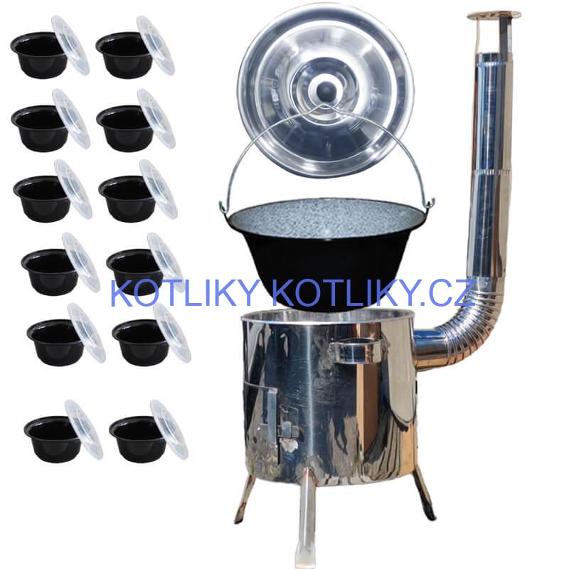 Smaltovaný kotlík 13 L + nerezová kotlina 36 INOX LUSTRO + misky 12 ks