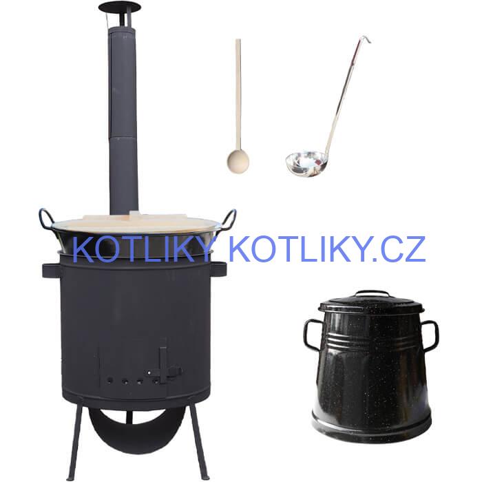 Smaltovaný kotel 100 L + žáruvzdorná kotlina 60 cm PLUS 600 + Nádoba na sádlo 10 L