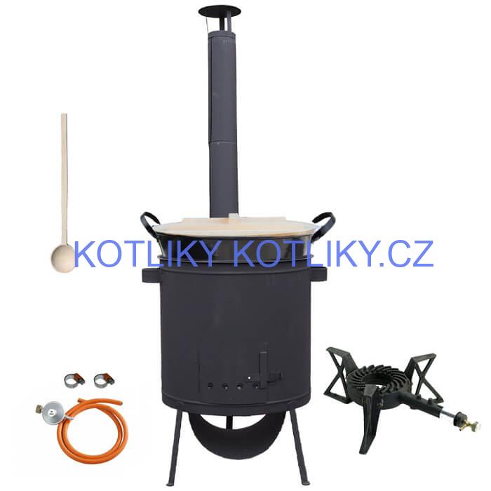 Zabijačkový smaltovaný kotel 100 L, žáruvzdorná kotlina 42 PLUS 600 4 MM, hořák 7 kW + vařečka