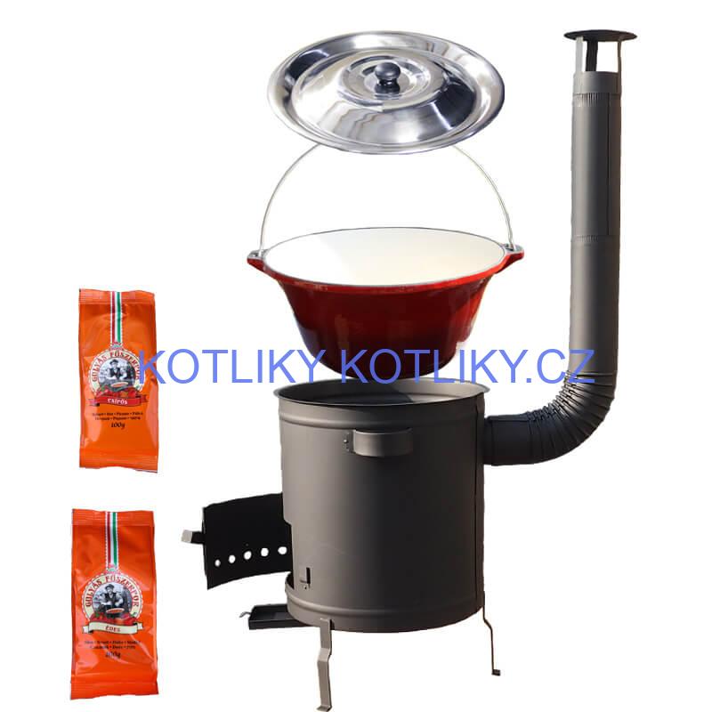 Litinový kotlík se smaltovanou úpravou 22 L + žáruvzdorná kotlina 42 cm (1,5 mm) STRONG + paprikový pepř na guláš - MIX 100 g