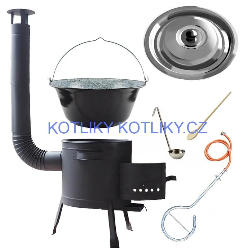 Smaltovaný kotlík (1,2 mm) 22 L + plynový hořák k PB + nízká kotlina 42 PLUS 600 + nerezová poklice INOX