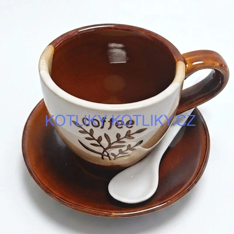 Keramický hrnek na kávu 100 ml s podšálkem a lžičkou COFFEE 1 ks