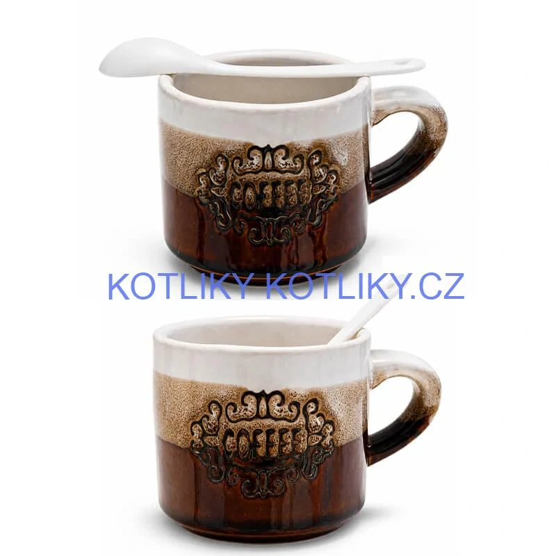Keramické hrnky na kávu 150 ml COFFEE s lžičkami 2 ks