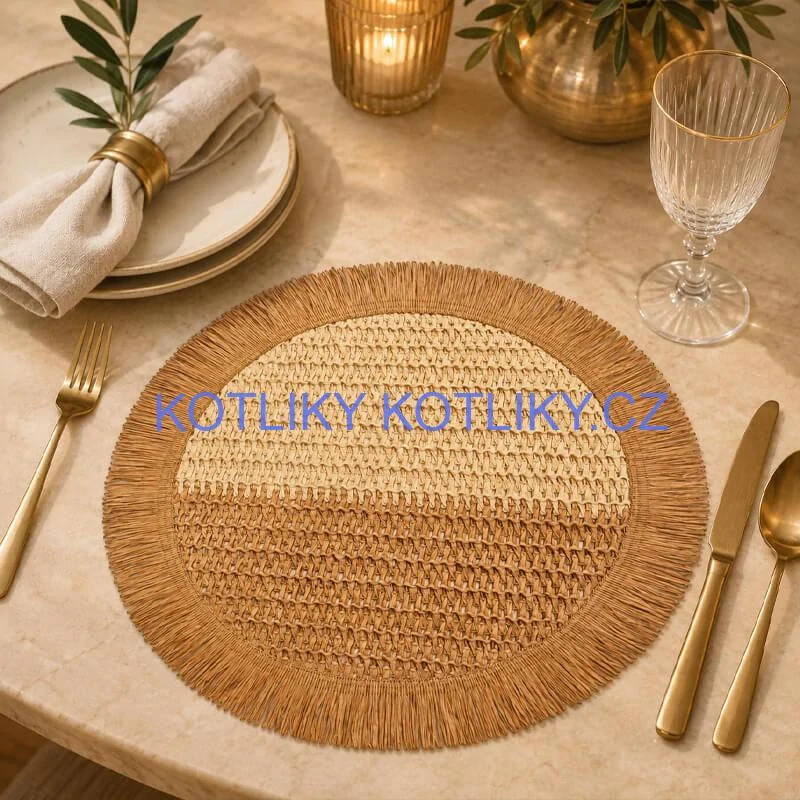Kulatá přírodní podložka pod talíř se třásněmi 37 cm