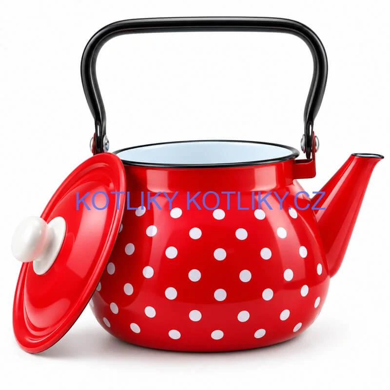 Retro smaltovaná konvice 2,5 l – červená s puntíky