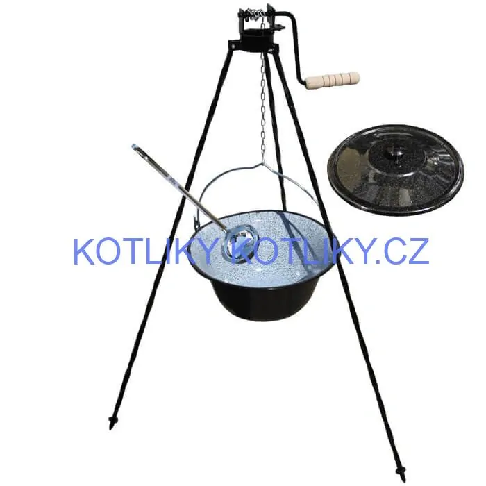 Smaltovaný kotlík 13 L + poklice + stojan s kladkou VAR