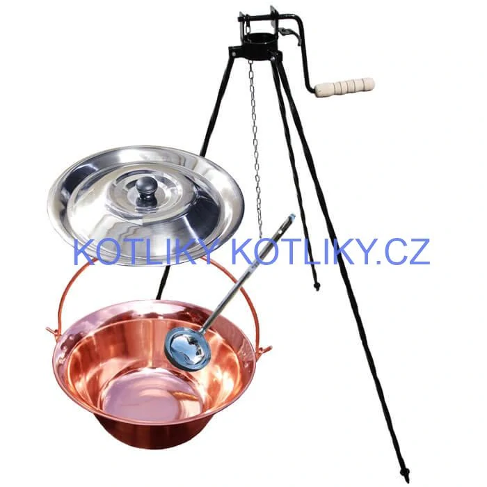 Měděný kotlík 20 L (1,2 mm) + poklice + stojan s kladkou VAR