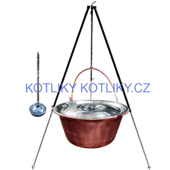 Měděný kotlík 30 L (1,2 mm) + poklice + teleskopický stojan