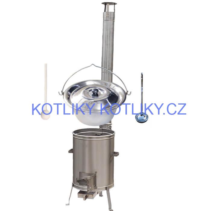 Nerezový kotlík 15 L (1,2 mm) + nerezová kotlina 36 cm + vařečka a naběračka LUX